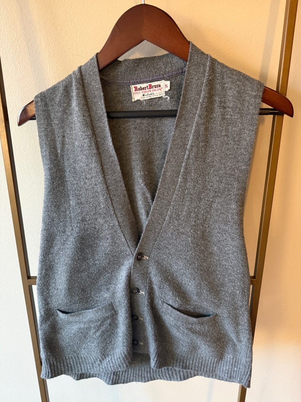 Robert Bruce Gray V-Neck Button Sweater Vest